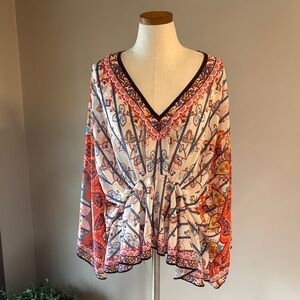 Flying Tomato V-Neck sleeved kimono Blouse multi color high low cinched waist L